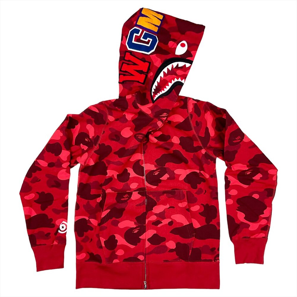 BAPE Color Camo Shark WGM Full Zip Hoodie Red | A Bathing Ape